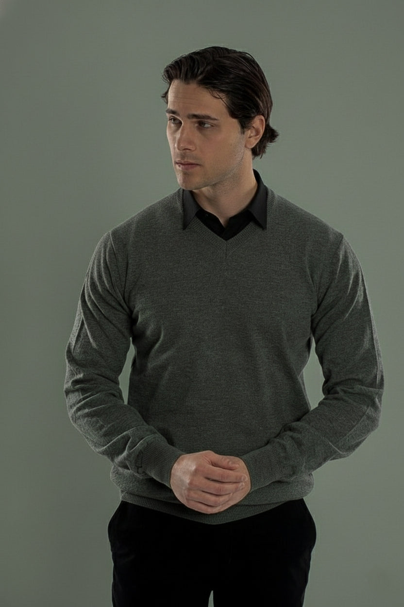 pullover V Plain wool